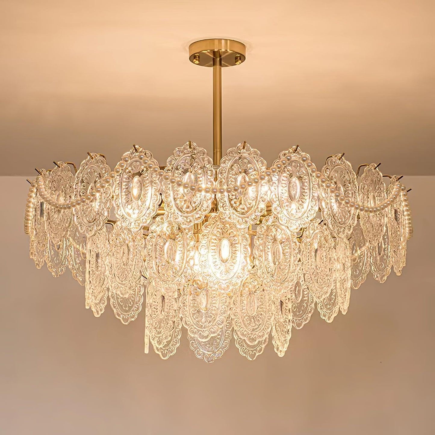 Elegant Wave Pearl Chandelier - Dimmable LED & Adjustable Height