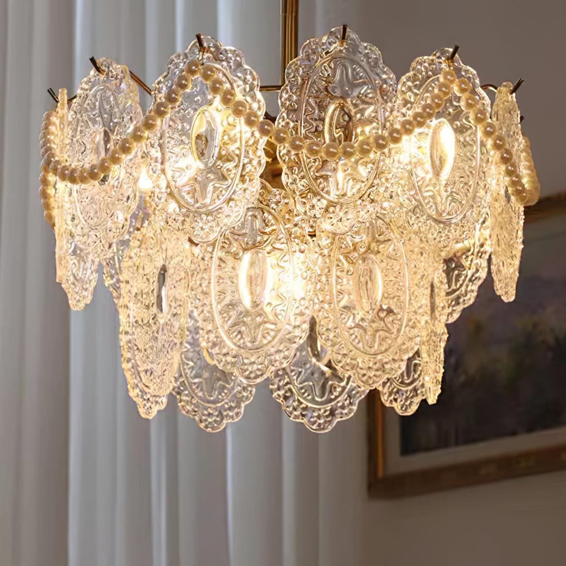 Elegant Wave Pearl Chandelier - Dimmable LED & Adjustable Height