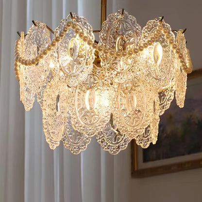 Elegant Wave Pearl Chandelier - Dimmable LED & Adjustable Height