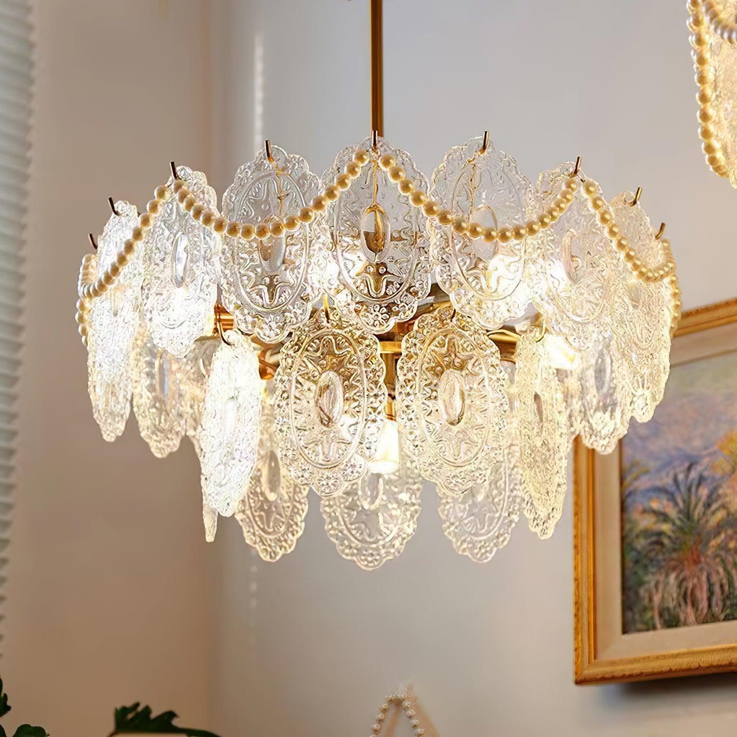 Elegant Wave Pearl Chandelier - Dimmable LED & Adjustable Height