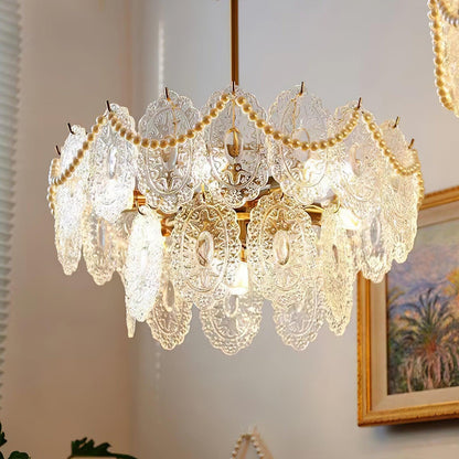 Elegant Wave Pearl Chandelier - Dimmable LED & Adjustable Height