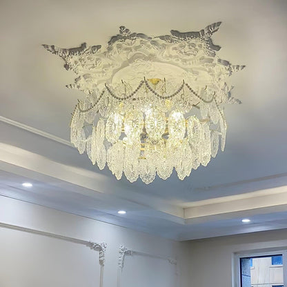 Elegant Wave Pearl Chandelier - Dimmable LED & Adjustable Height