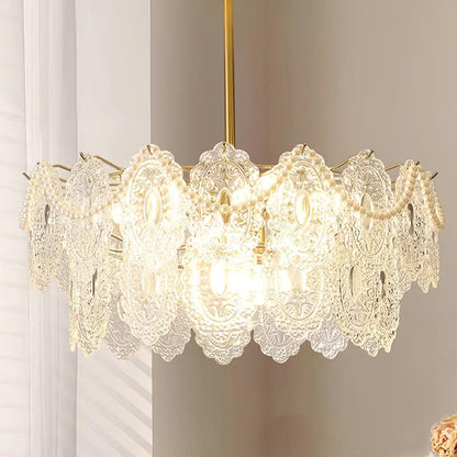 Elegant Wave Pearl Chandelier - Dimmable LED & Adjustable Height
