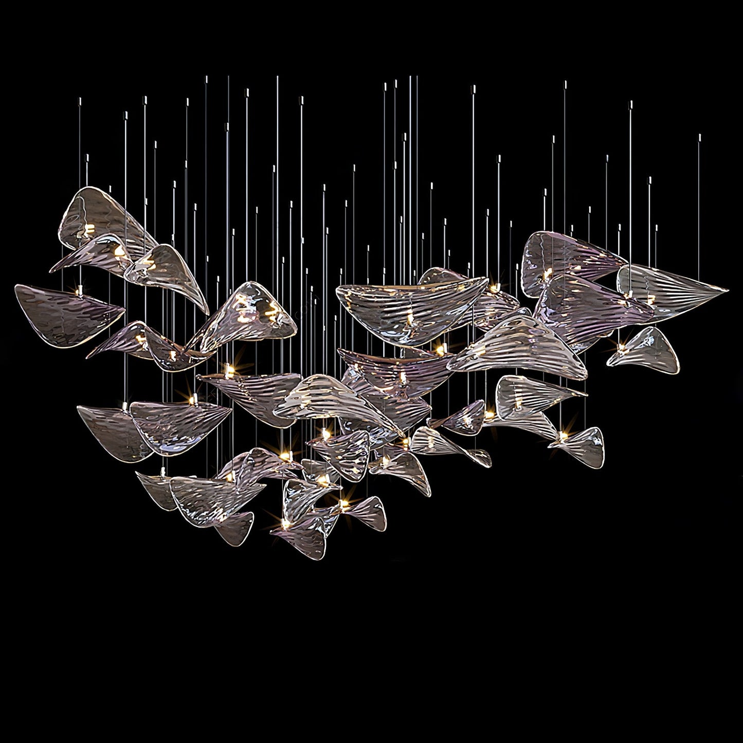 Elegant Wave Floating Leaf Chandelier with Adjustable Brightness & Eco