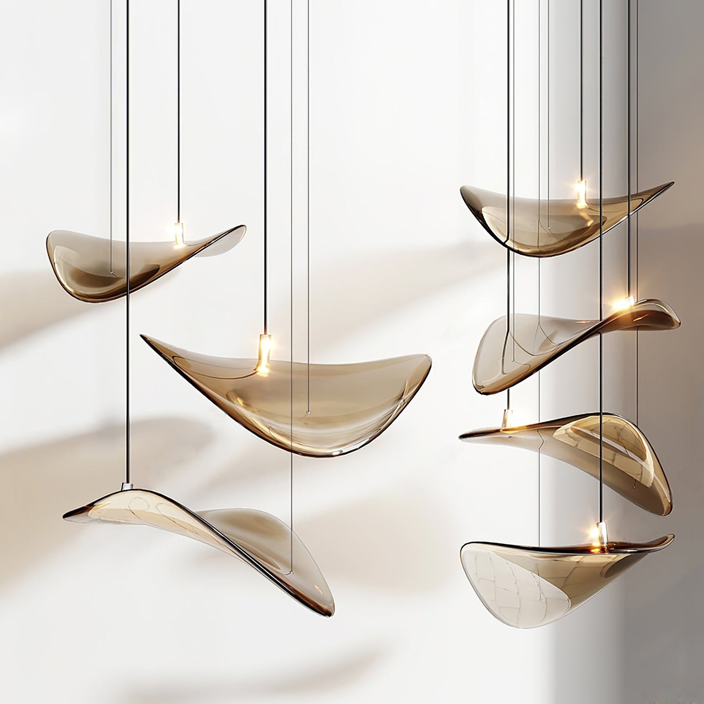 Elegant Wave Floating Leaf Chandelier with Adjustable Brightness & Eco