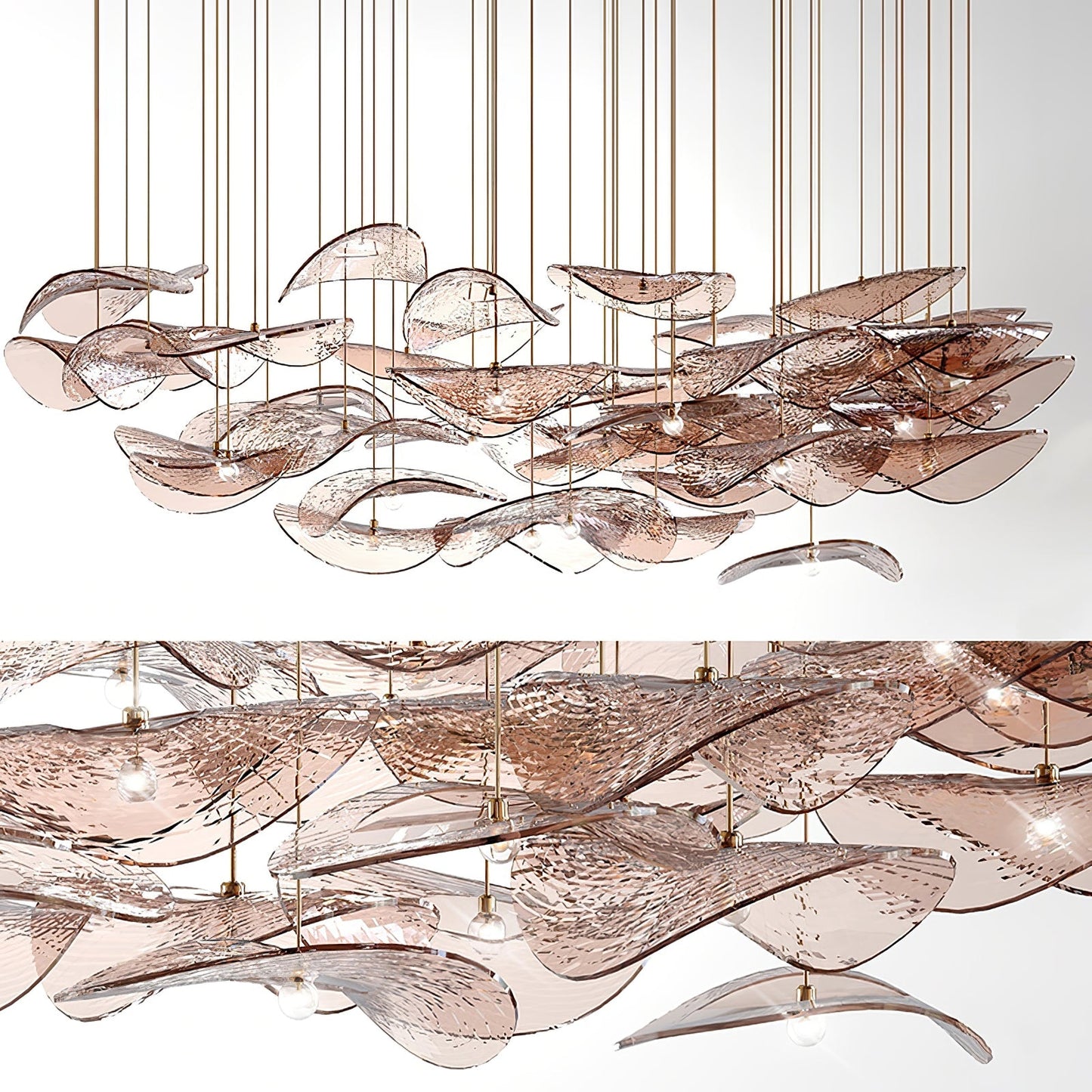 Elegant Wave Floating Leaf Chandelier with Adjustable Brightness & Eco