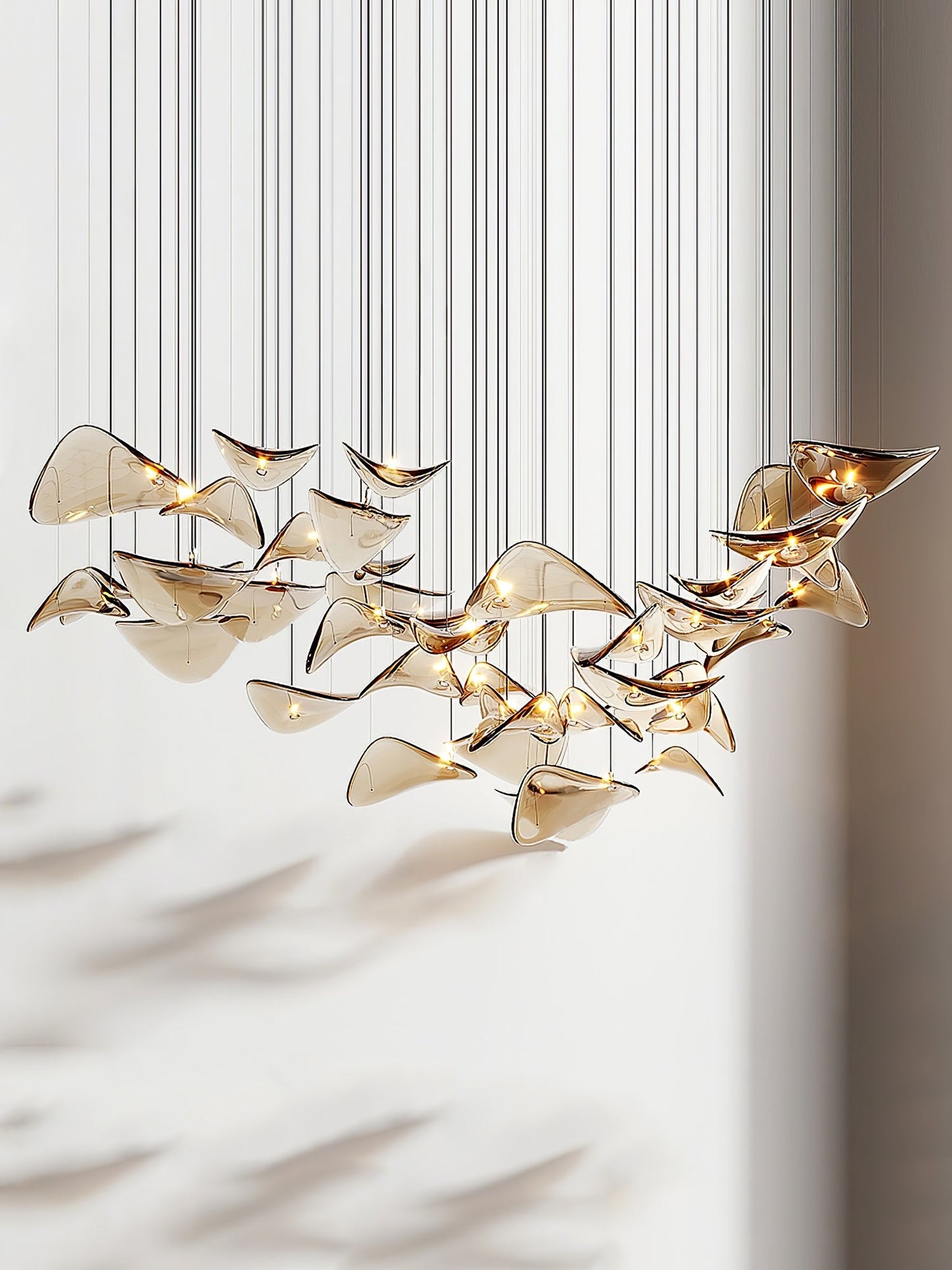 Elegant Wave Floating Leaf Chandelier with Adjustable Brightness & Eco