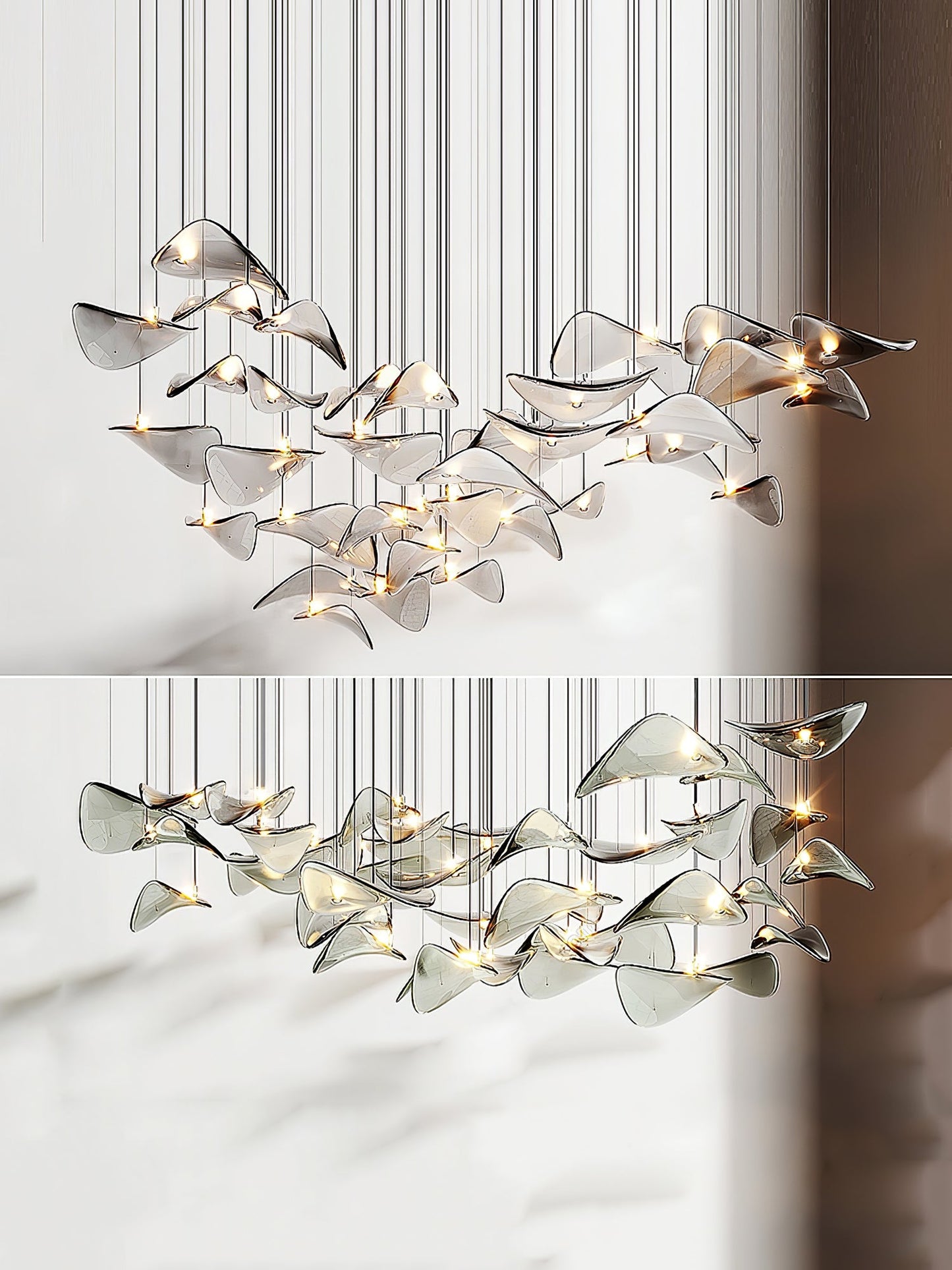 Elegant Wave Floating Leaf Chandelier with Adjustable Brightness & Eco