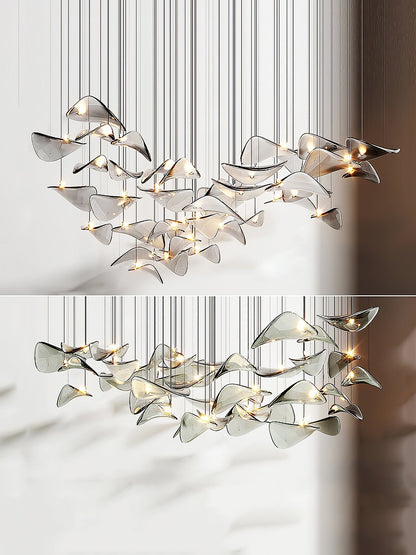 Elegant Wave Floating Leaf Chandelier with Adjustable Brightness & Eco