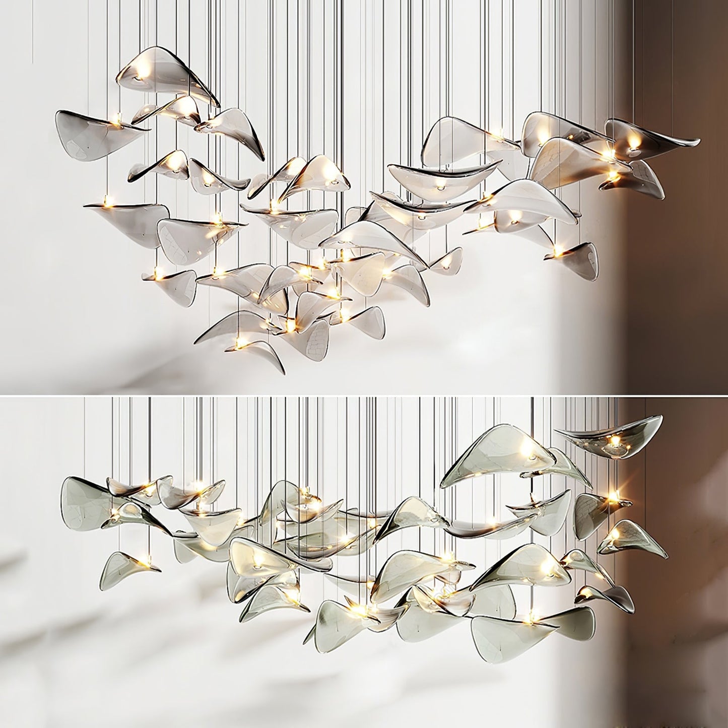 Elegant Wave Floating Leaf Chandelier with Adjustable Brightness & Eco