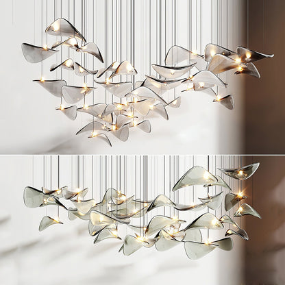 Elegant Wave Floating Leaf Chandelier with Adjustable Brightness & Eco