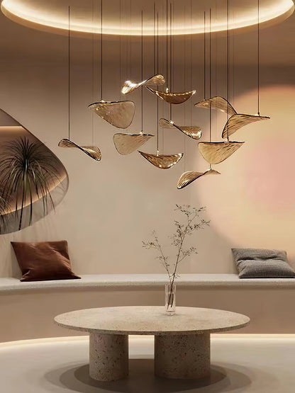 Elegant Wave Floating Leaf Chandelier with Adjustable Brightness & Eco