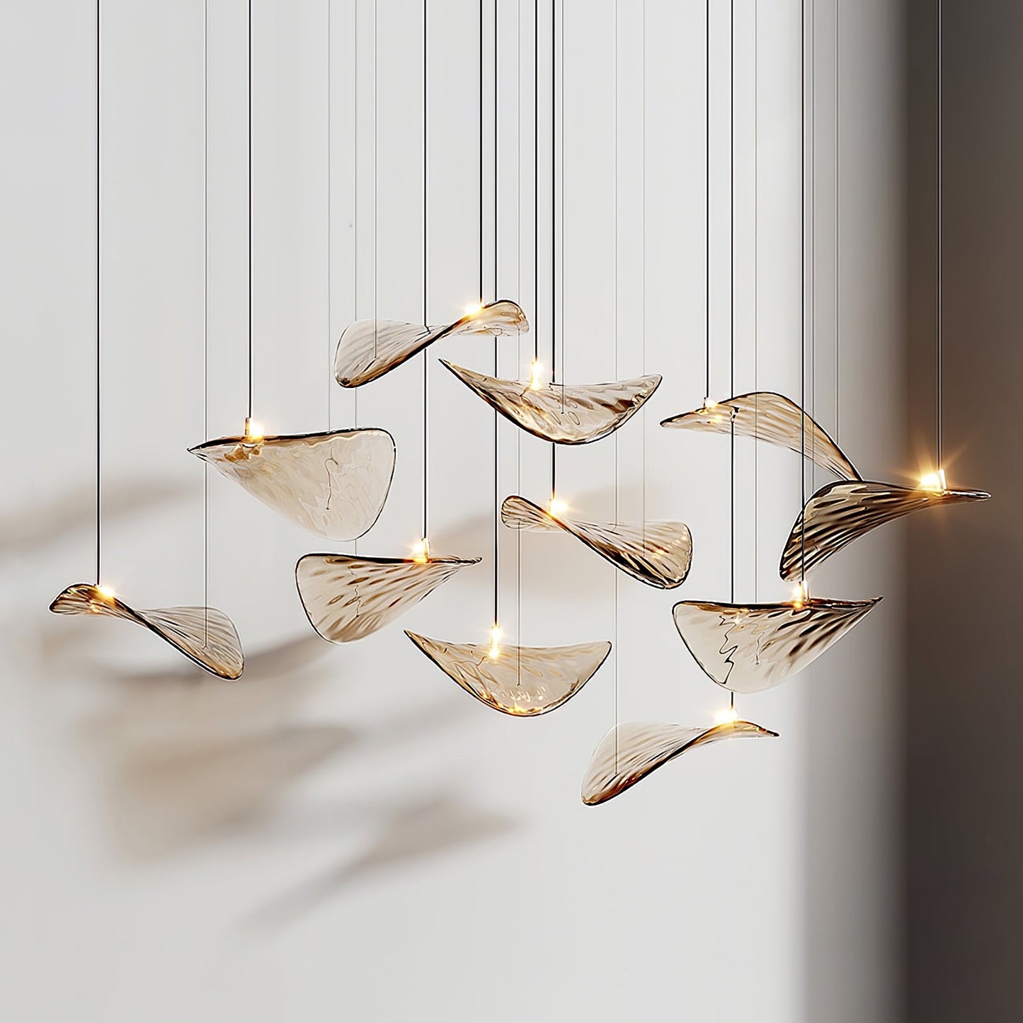 Elegant Wave Floating Leaf Chandelier with Adjustable Brightness & Eco
