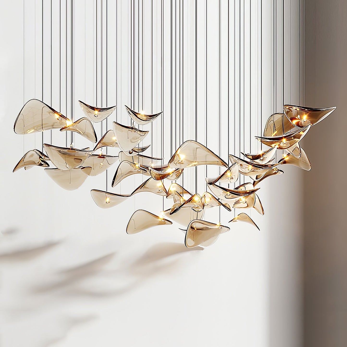 Elegant Wave Floating Leaf Chandelier with Adjustable Brightness & Eco
