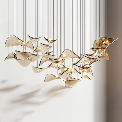 Elegant Wave Floating Leaf Chandelier with Adjustable Brightness & Eco