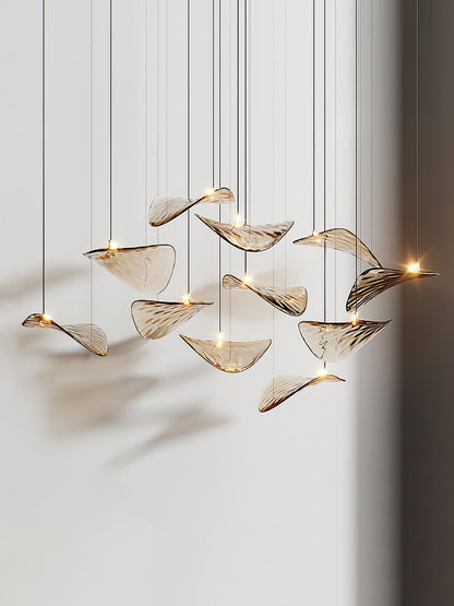 Elegant Wave Floating Leaf Chandelier with Adjustable Brightness & Eco