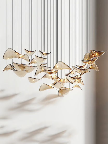 Elegant Wave Floating Leaf Chandelier with Adjustable Brightness & Eco