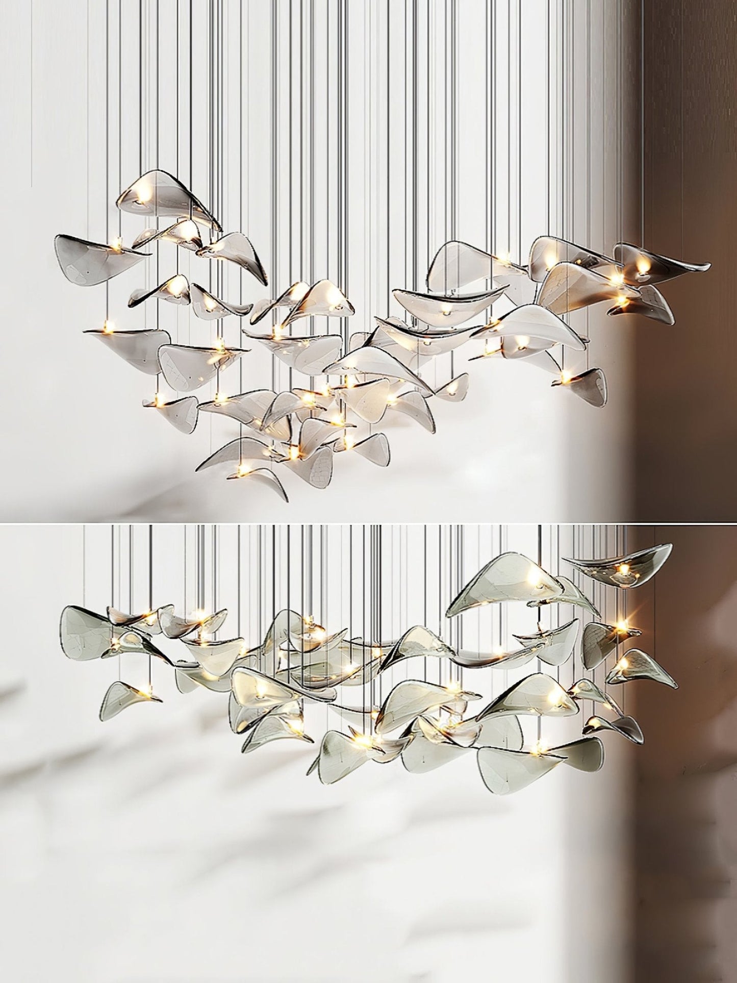 Elegant Wave Floating Leaf Chandelier with Adjustable Brightness & Eco