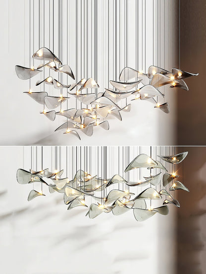 Elegant Wave Floating Leaf Chandelier with Adjustable Brightness & Eco