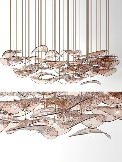 Elegant Wave Floating Leaf Chandelier with Adjustable Brightness & Eco