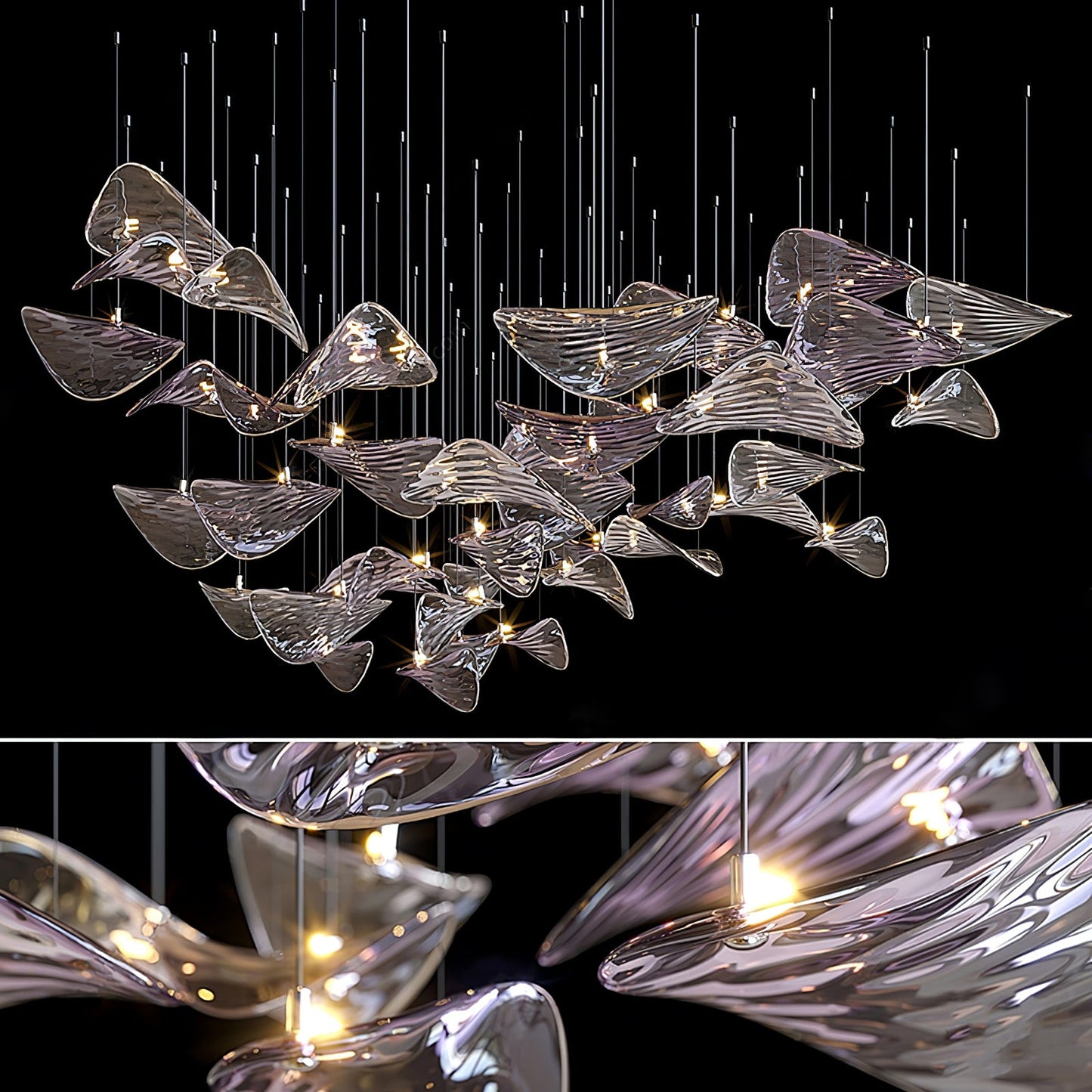 Elegant Wave Floating Leaf Chandelier with Adjustable Brightness & Eco
