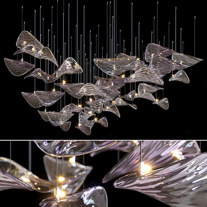 Elegant Wave Floating Leaf Chandelier with Adjustable Brightness & Eco