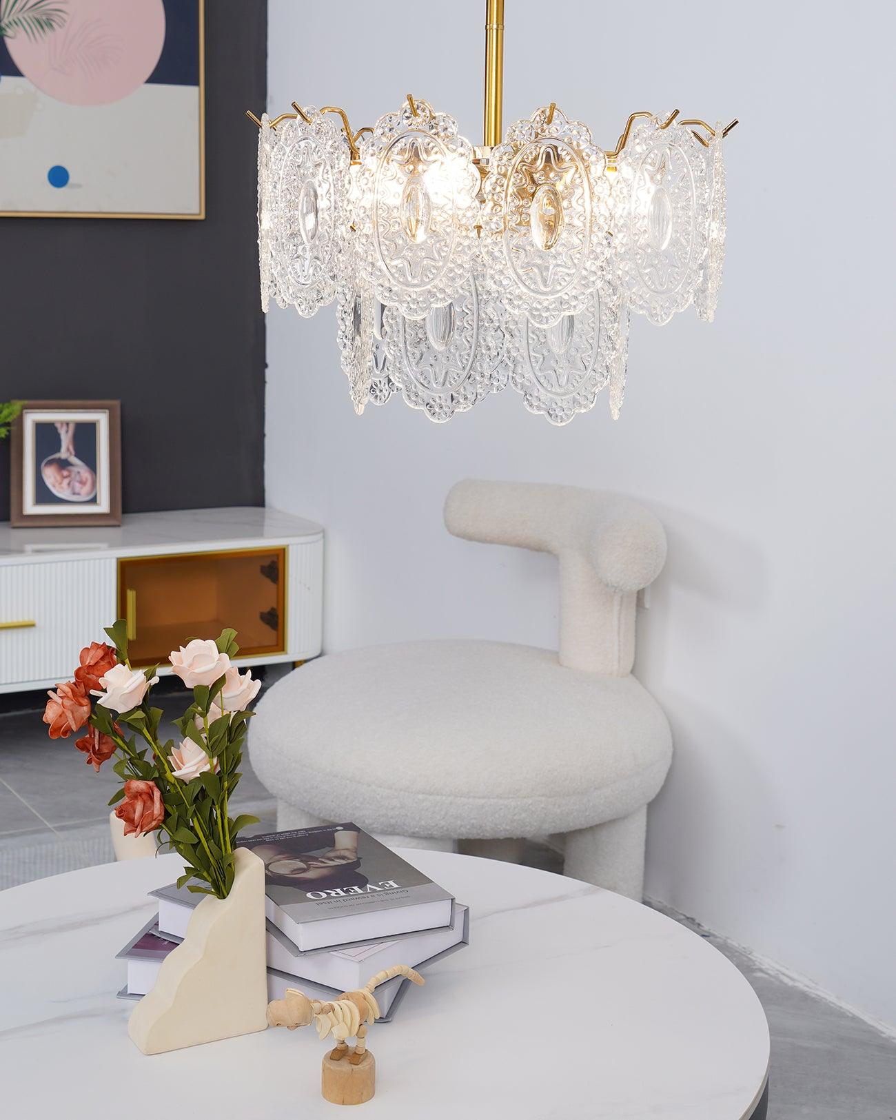 Elegant Wave Glass Chandelier - Modern Design with Adjustable Height