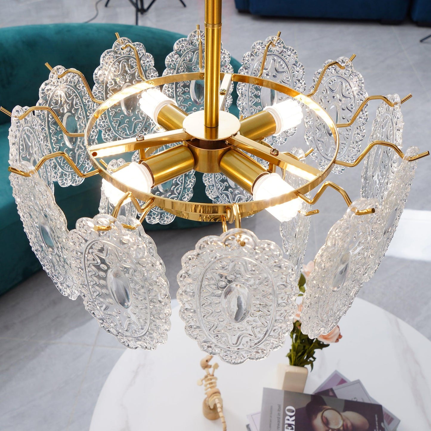 Elegant Wave Glass Chandelier - Modern Design with Adjustable Height