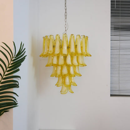 Wave Yellow Glass Chandelier - Elegant Lighting with Adjustable Height