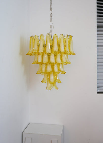 Wave Yellow Glass Chandelier - Elegant Lighting with Adjustable Height