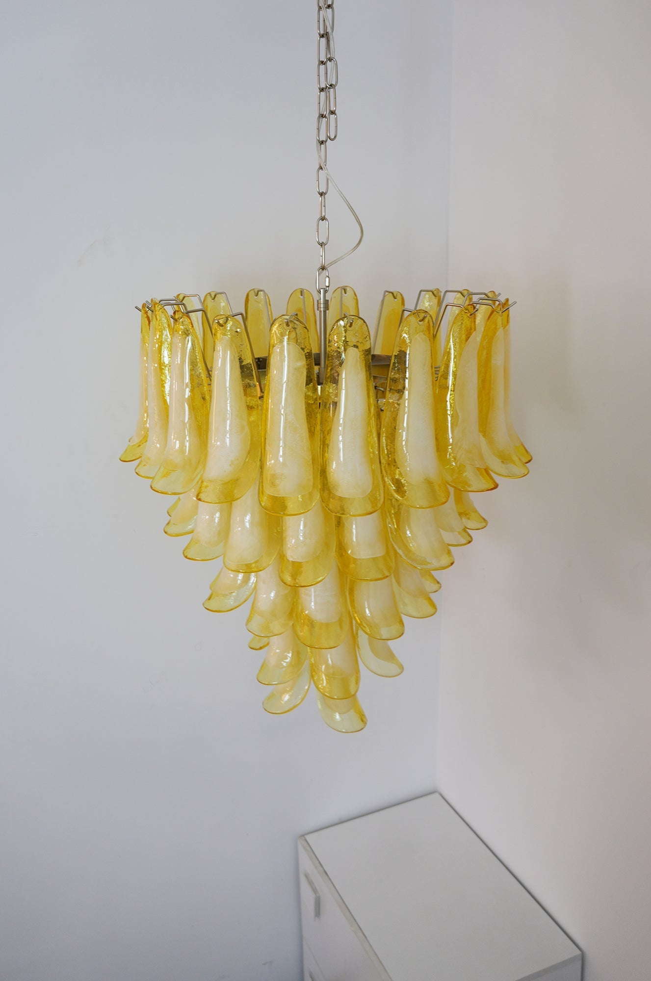 Wave Yellow Glass Chandelier - Elegant Lighting with Adjustable Height