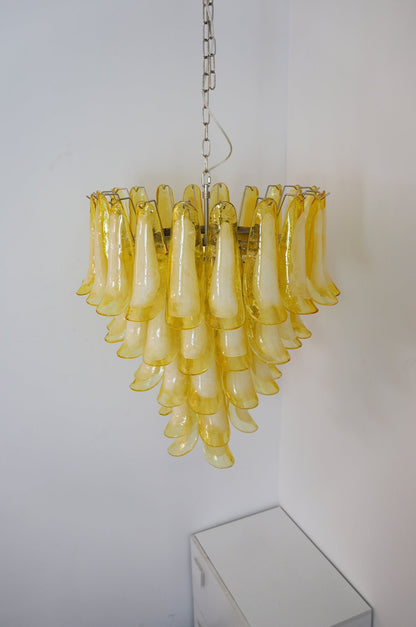 Wave Yellow Glass Chandelier - Elegant Lighting with Adjustable Height