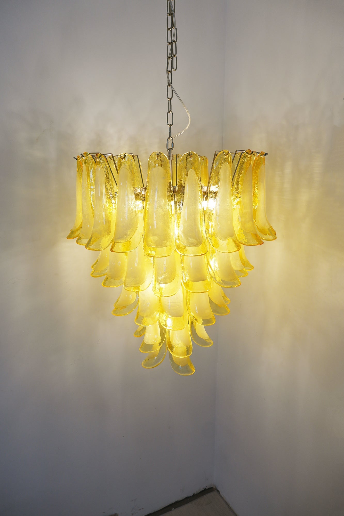 Wave Yellow Glass Chandelier - Elegant Lighting with Adjustable Height