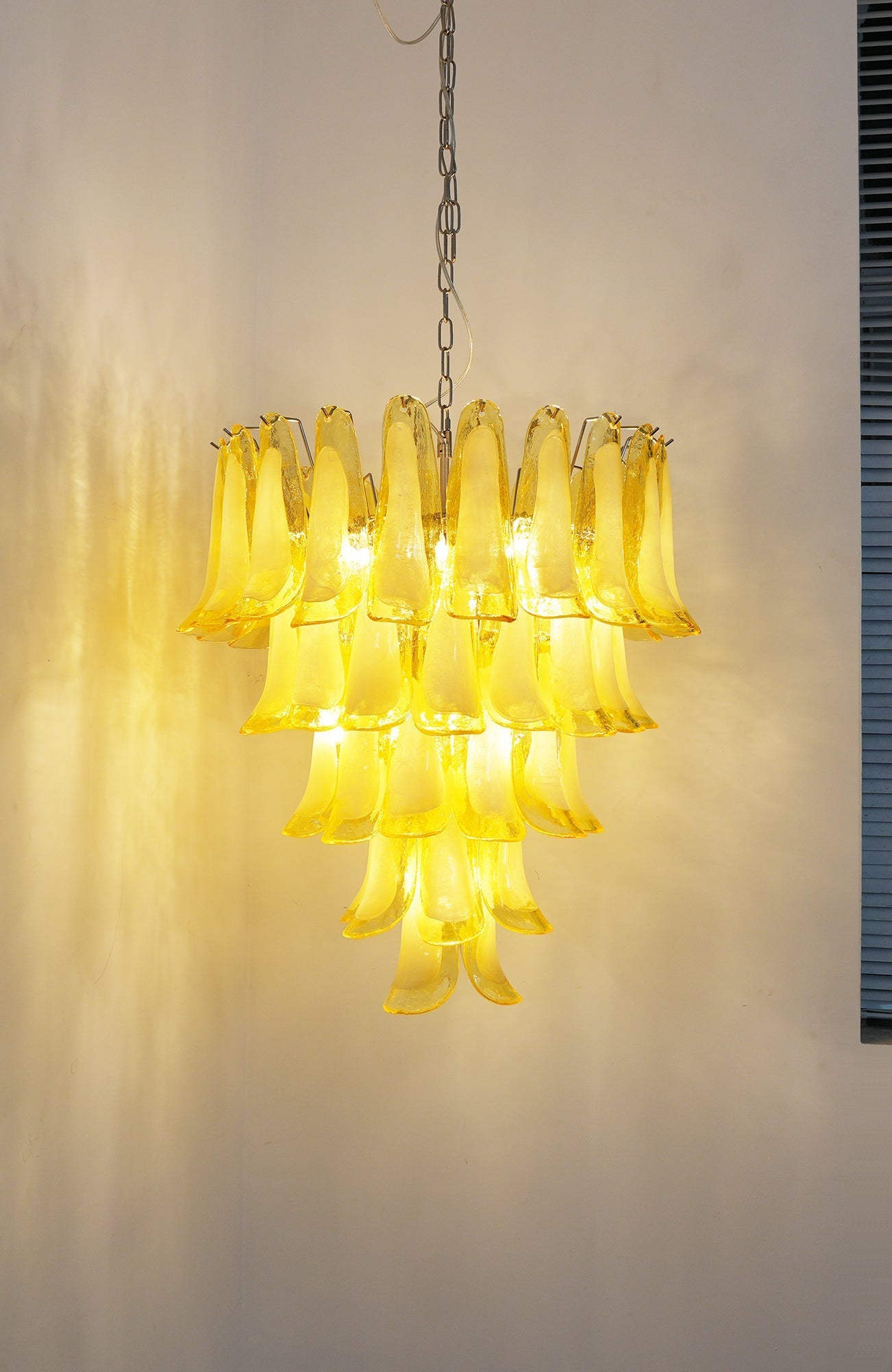Wave Yellow Glass Chandelier - Elegant Lighting with Adjustable Height