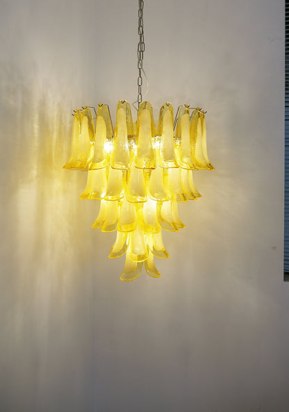 Wave Yellow Glass Chandelier - Elegant Lighting with Adjustable Height