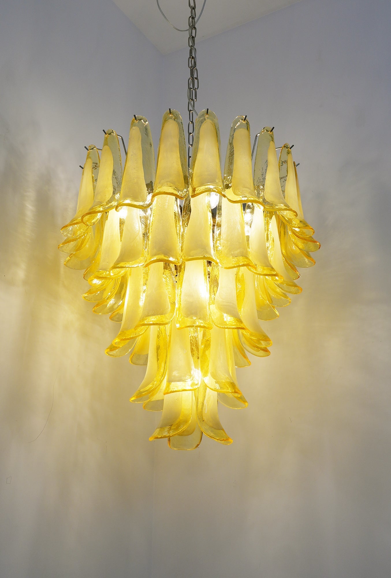 Wave Yellow Glass Chandelier - Elegant Lighting with Adjustable Height