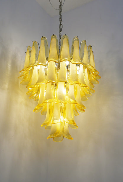 Wave Yellow Glass Chandelier - Elegant Lighting with Adjustable Height