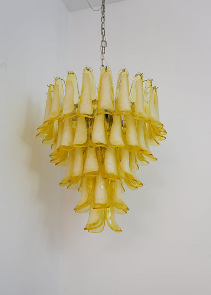 Wave Yellow Glass Chandelier - Elegant Lighting with Adjustable Height