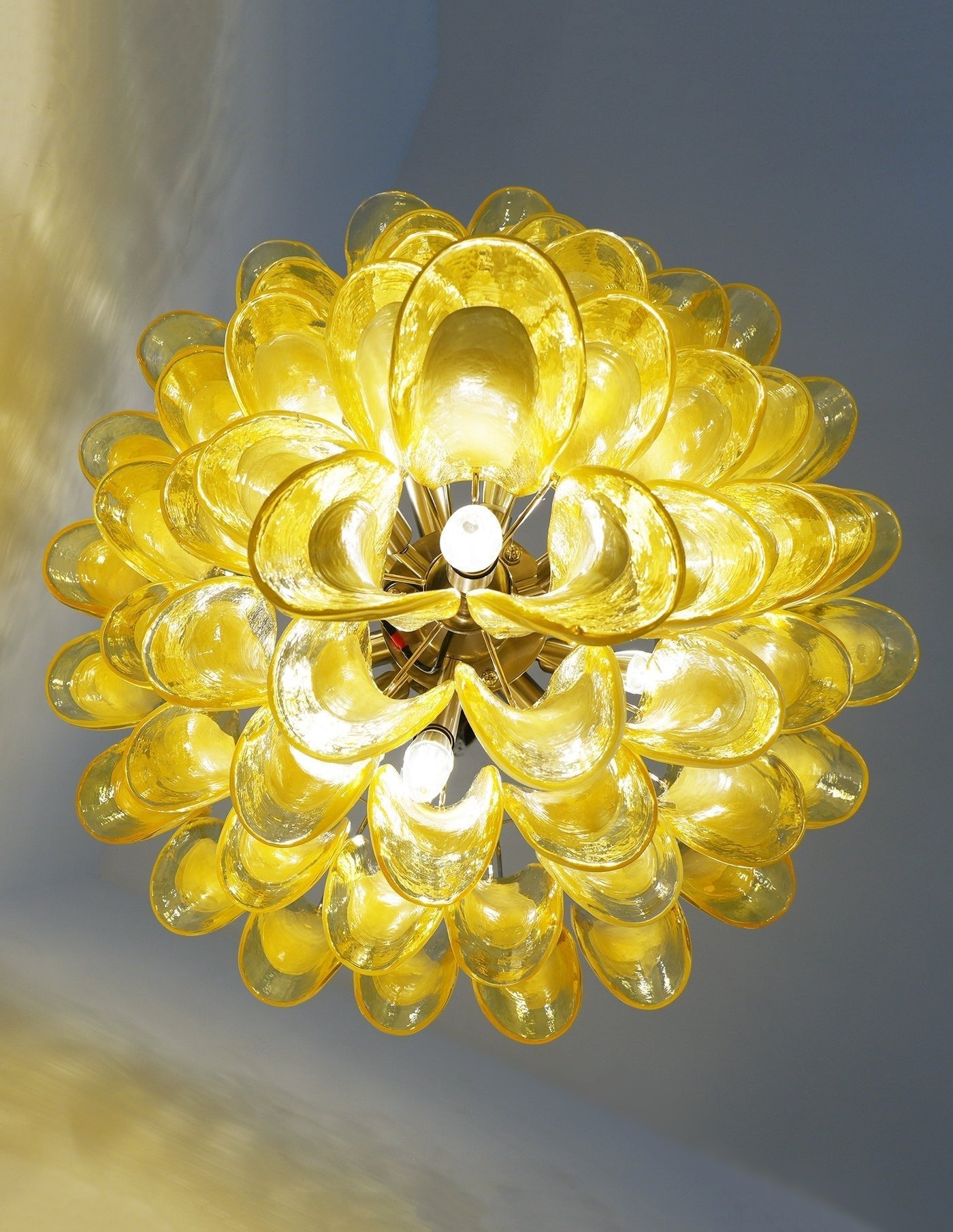 Wave Yellow Glass Chandelier - Elegant Lighting with Adjustable Height