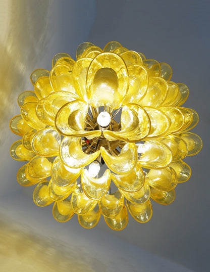 Wave Yellow Glass Chandelier - Elegant Lighting with Adjustable Height