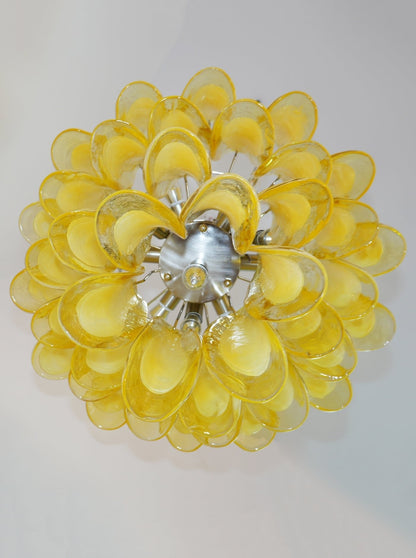 Wave Yellow Glass Chandelier - Elegant Lighting with Adjustable Height