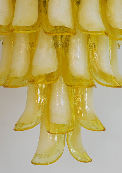 Wave Yellow Glass Chandelier - Elegant Lighting with Adjustable Height