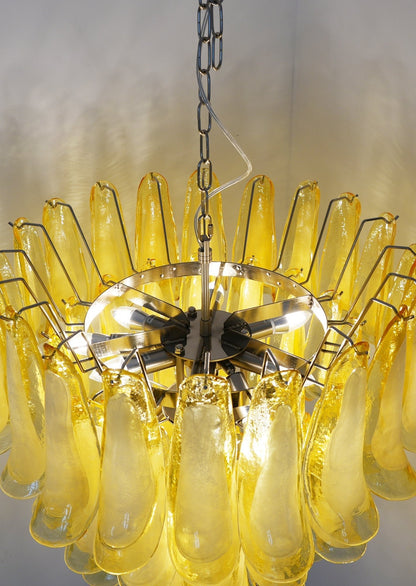 Wave Yellow Glass Chandelier - Elegant Lighting with Adjustable Height