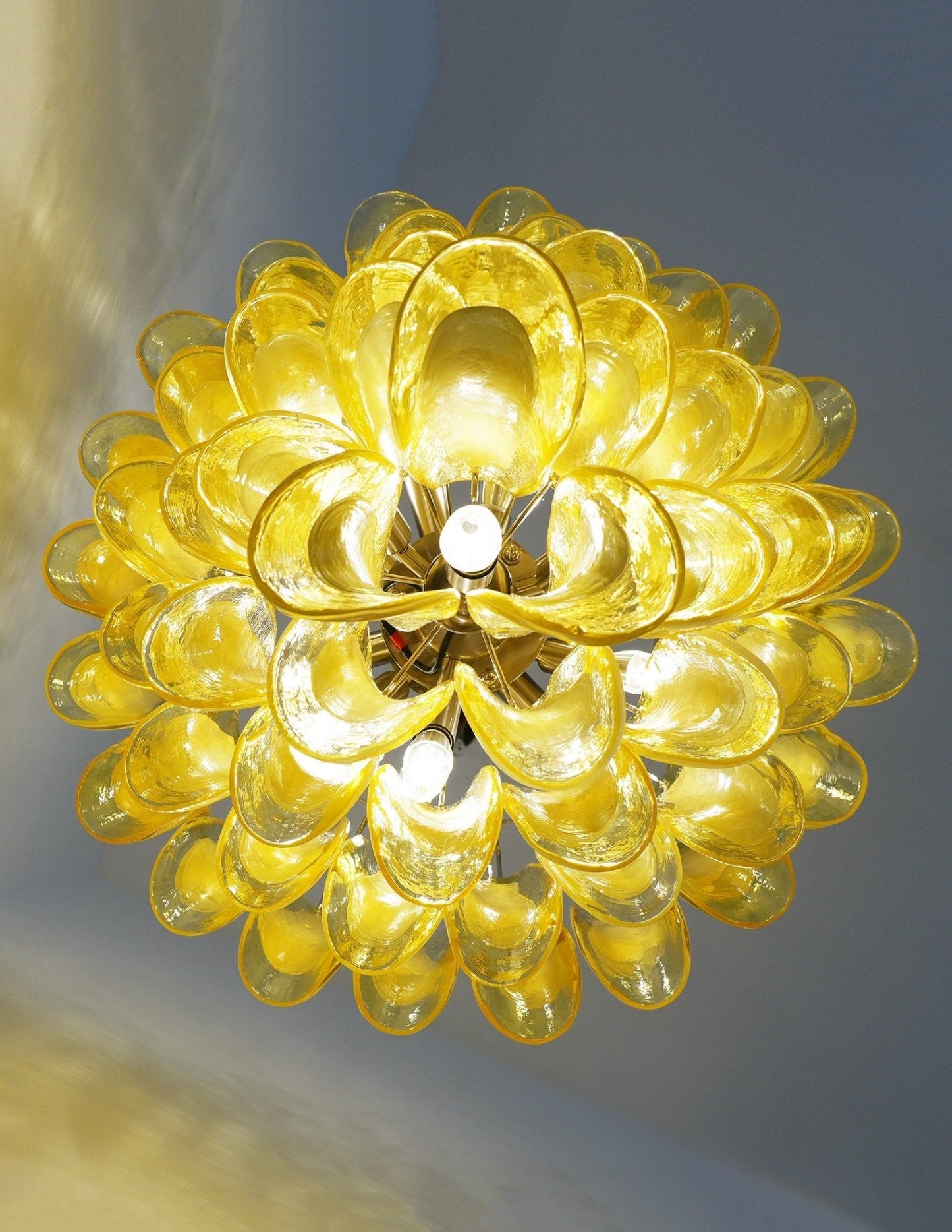 Wave Yellow Glass Chandelier - Elegant Lighting with Adjustable Height