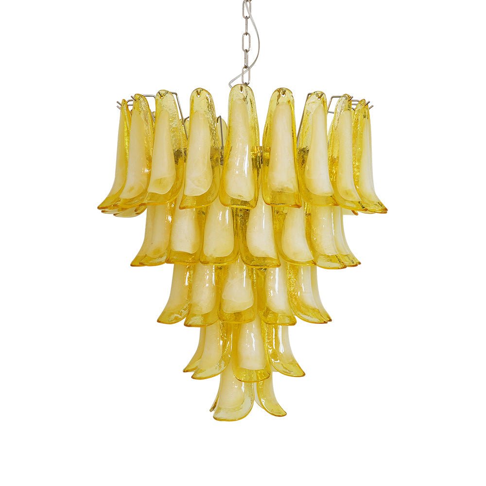 Wave Yellow Glass Chandelier - Elegant Lighting with Adjustable Height