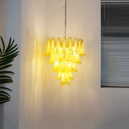 Wave Yellow Glass Chandelier - Elegant Lighting with Adjustable Height
