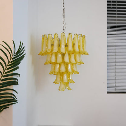 Wave Yellow Glass Chandelier - Elegant Lighting with Adjustable Height