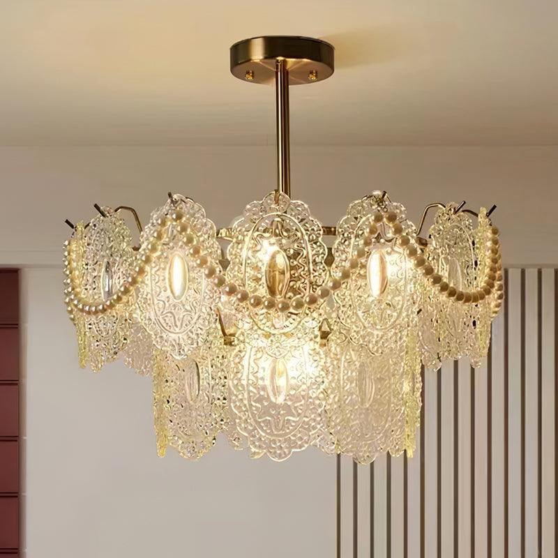 Elegant Wave Pearl Chandelier - Dimmable LED & Adjustable Height