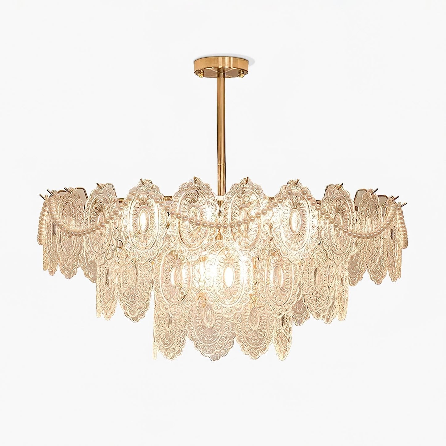 Elegant Wave Pearl Chandelier - Dimmable LED & Adjustable Height