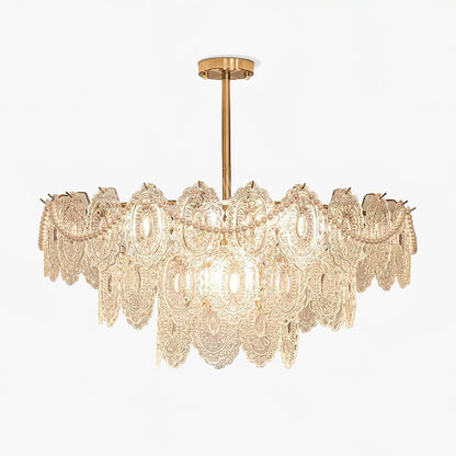 Elegant Wave Pearl Chandelier - Dimmable LED & Adjustable Height